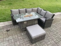 Outdoor High Back Rattan Gas Fire Pit Corner Sofa Dining Set Garden Furniture Heater Dining Table Right Side