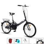 Folding Bicycle Women'S Adult Small Bicycle Ultra Light Portable Mini Small Wheel 20 Inch Male Adult Single Speed Shock Absorption-Black_20Inches