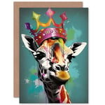Giraffe Wearing Rainbow Crown King Queen Pop Art Funny Animals Birthday Sealed Greetings Card