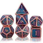 Schleuder D&D Dice Set Polyhedral, DND Role Playing Game Dice Sets with Metal Packaging Box for RPG Dungeons and Dragons Math Teaching Tabletop Games (Copper - Blue and Purple)