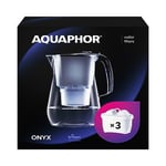 AQUAPHOR Onyx Black Water Filter Jug - Counter Top Design with 4.2L Capacity, 3 X MAXFOR+ Filters Included Reduces Limescale Chlorine & Microplastics Perfect for Families, Premium Quality Glass Effect