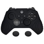 PlayVital Samurai Edition Anti Slip Silicone Case Cover for Xbox Elite Wireless Controller Series 2, Ergonomic Soft Rubber Skin Protector for Xbox Elite Series 2 with Thumb Grip Caps - Black