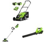 Greenworks 40V 35cm mower,trimmer,blower combo kit include 2X2Ah battery and charger