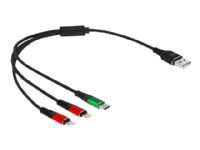 Delock 3 in 1 - Dedikerad laddningskabel - USB hane till 24 pin USB-C, 2 x Apple Lightning hane - 30 cm - svart