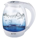 White Bertelin Glass Kettle 360 Cordless Electric 1.7L - Turn Blue Illuminating