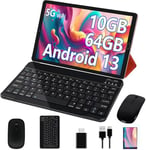 GOODTEL Tablette Android 13 10 Pouces Quad-Core 10Go RAM + 64Go ROM (1To TF) | WiFi5G + 2.4G | GPS | Bluetooth 5.0 | 8MP + 5MP | Type C,Tablette Tactile avec étui, Clavier et Souris - Rouge