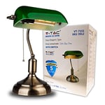 V-TAC Lampe de Table LED Vintage en Verre Vert avec Interrupteur à Chaîne - Lampe de Bureau de Style Rétro pour l'intérieur - Douille avec diffuseur en verre vert inclinable à 90° - Pour Ampoule E27