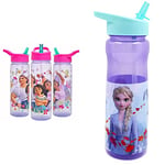 Encanto Water Bottle Flip Up Straw 600ml – Official Disney Merchandise by Polar Gear - Purple & Pink & Disney Frozen Water Bottle with Straw – Reusable Kids 600ml PP – in Purple, Multi Colour