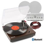 Bluetooth Vinyl Record Player HI-Fi System with QI65 Ceiling Speakers Dark Wood