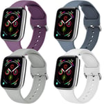 Yandu 4 Pack Compatible with Apple Watch Strap 38mm 42mm 40mm 44mm, Soft Silicone Sport Replacement Straps Compatible for iWatch Series 5 4 3 2 1 (04 Grey,White,Grey blue,Purple, 42mm/44mm-M/L)