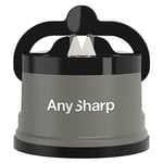 AnySharp Knife Sharpener, Hands-Free Safety, PowerGrip Suction, Safely Sharpens All Kitchen Knives, Ideal for Hardened Steel & Serrated, World's Best, Compact, One Size, Grey