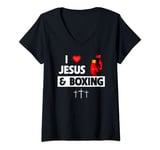 Womens I Love Jesus and Boxing Gloves Club Fighting Punching Bag V-Neck T-Shirt