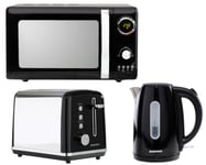 Daewoo Kensington Jug Kettle, 2 Slice Toaster & Microwave Matching Set Black