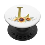 Sunflower, Gold Letter L Initial Monogram, Floral, White PopSockets Grip and Stand for Phones and Tablets