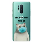 OnePlus 8 Pro Fleksibelt Plast Deksel m. Trykk - Gjennomsiktig / Katt med Maske