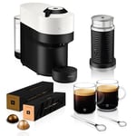 Krups Nespresso Coffee Machine Baritsa Bundle includes Vertuo Pop White, Milk Frother, 2xNespresso Mugs, 2 x spoons, Melozio Nespresso coffee pods & Chiaro Nespresso coffee pods