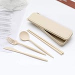 Bestickset med Ätpinnar / Chopsticks och Fodral - Beige