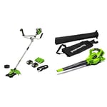 Greenworks 2 X 24V Cordless brushless Bike Handle Trimmer,Brush Cutter 2 in 1 Include 2 x 4Ah Battery and Dual Slot Charger & 2X24V Cordless Leaf Vacuum and Leaf Blower 2-in-1 GD24X2BV Tool Only