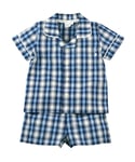 Mini Vanilla Boys' Blue Check Shortie Traditional Cotton Pyjamas - Size 5-6Y