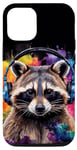 iPhone 12/12 Pro Raccoon Headphones Music Colorful Animal Art Print Graphic Case