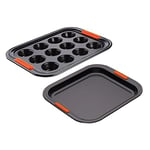 Le Creuset Toughened Non-Stick Bakeware 12 Cup Muffin Tray and Rectangular Oven Tray, 31 cm