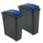 2 x 25L Slimline Recycle Bin with Flap Lid Kitchen Compact Waste Dust Bin- Blue