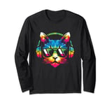 Cat With Headphones Tie Dye - Vintage Cat Kitten Music Lover Long Sleeve T-Shirt