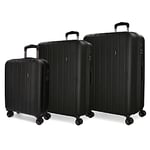 Movom Wood Black Luggage Set 55/65/75 cm Rigid ABS TSA Lock 220 Litre 4 Double Wheels Hand Luggage
