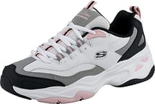 Skechers Women's D'lites 4.0 Fresh Diva Sneaker,White Leather Mesh Black Pink Trim,2 UK