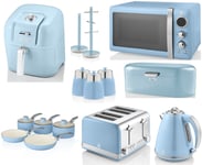 Swan Retro Blue Kettle Toaster Microwave Pan Set Air Fryer & Storage Accessories