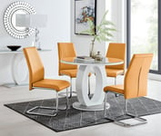 Giovani Round 4 Seat 100cm White High Gloss Unique Halo Base Grey Glass Top Dining Table 4 Soft Faux Leather Lorenzo Chairs