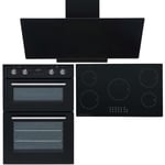 SIA 60cm Electric Double Oven, 90cm 5 Zone Induction Hob And Angled Glass Hood