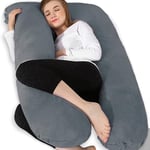 Chilling Home Coussin de Grossesse, Oreiller de Couchage Latéral en Forme de U en Velours Amovibl Oreiller en U Oreiller d'allaitement, Grand Oreiller de Positionnement,Noir