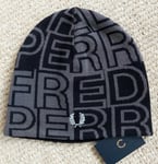 Genuine FRED PERRY Gun Metal Tonal Skull BEANIE HAT Toque Unisex C6139