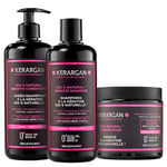 Kerargan - Trio Ultra Réparateur Shampoing, Après-shampoing & Masque à la Kératine pour Cheveux Abîmés et Stressés - Nourrit, Lisse & Renforce - Sans Sulfate, GMO, Silicone - 3x500 ml