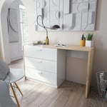 Dmora - Bureau Toronto, Bureau avec tiroirs et Plateau escamotable, Table d'étude ou de Bureau pour PC, 75x40h130 cm, Chêne Blanc et noueux