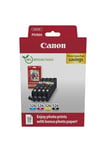 Canon CLI-526 C M Y BK Value Pack de 4 Cartouches (Noir Cyan Magenta Jaune) +50 Feuilles Papier Photo 10x15cm Certifié (Carton Recyclable 2024)