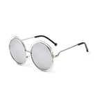 Sunglasse Vintage Round Oversized Big Frame Mirror Lens Women Sunglasses Metal Frame Lady Sun Glasses Cool Retro Eyewear Goldmercury