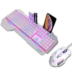RGB-Tastatur und Maus mit Hintergrundbeleuchtung, verstellbare Atemlampe, kabelgebunden, Gaming-Tastatur, Handgelenkauflage, Tastatur, 5 einstellbare DPI-Gaming-Maus, Laptop, Gamer (weiß)