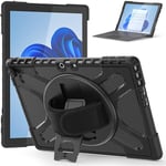 Gerutek Fodral för Microsoft Surface Pro 10/Pro 9 (2024/2022), Heavy Duty Cover med roterande stativ och handrem, installerbart tangentbord, stöttålig Pr
