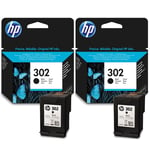 2x Original HP 302 Black Ink Cartridges For DeskJet 3637 Inkjet Printer