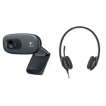 Logitech C270 Webcam HD, Appel Vidéo HD + Logitech H340 Casque Filaire, Ecouteurs Stéréo avec Micro Rotatif Anti-Parasites, USB, PC/Mac/Portable/Chromebook, Configuration de base pour le télétravail