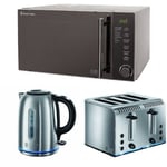 Russell Hobbs 20 L Silver Digital Microwave with Buckingham Quiet Boil Kettle, 1.7 L, 3000 W and Buckingham 4 Slice Toaster - Brushed Stainless Steel Silver