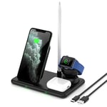 TITACUTE 4 in 1 Wireless Charger, Wireless Charging Station Multi Charger Stand Fast Charging Compatible with iPhone 12 Pro Samsung S21 S20/ Apple Pencil 1st Generation/Apple Watch/Airpods Series