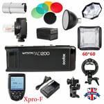 UK Godox 2.4 TTL HSS AD200 Flash+AD-S11+AD-S7+60*60CM Softbox+Xpro-F for Fuji