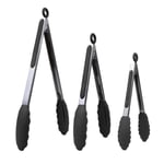 Silicone Kitchen Tongs 3 Pack 7+9+12 inch Stainless Steel Handle Cooking Tongs Heat Resistant BBQ Tongs - Smart Locking Clips - Handy Utensils Set for Barbecue, Grill, Salad, Serving, Buffet, Oven