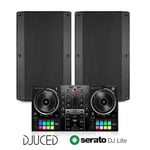 Hercules Party DJ Setup, 12" Powered Speakers, Inpulse 500 USB 2-Deck Controller