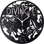 Instant Karma Clocks Wall Clock ➤ Scuba Diving Swimmer Sea, HDF Wood, Black, Ø12inch