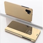 Hülle® Mirror Plating Clear View Stand Function Flip Case Compatible for Samsung Galaxy A32 4G (Gold)