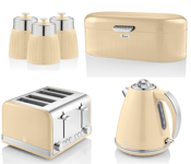 Swan Retro Cream Jug Kettle 4 Slice Toaster Bread Bin & Canisters Matching Set